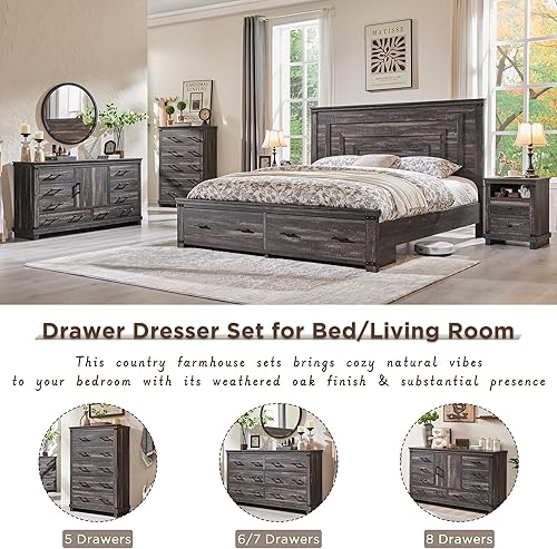 Miniatura 3 de RedLemon Mesita de noche de granja con estación de carga, mesita de noche rústica de 18 pulgadas con 2 cajones de almacenamiento, mesa auxiliar de