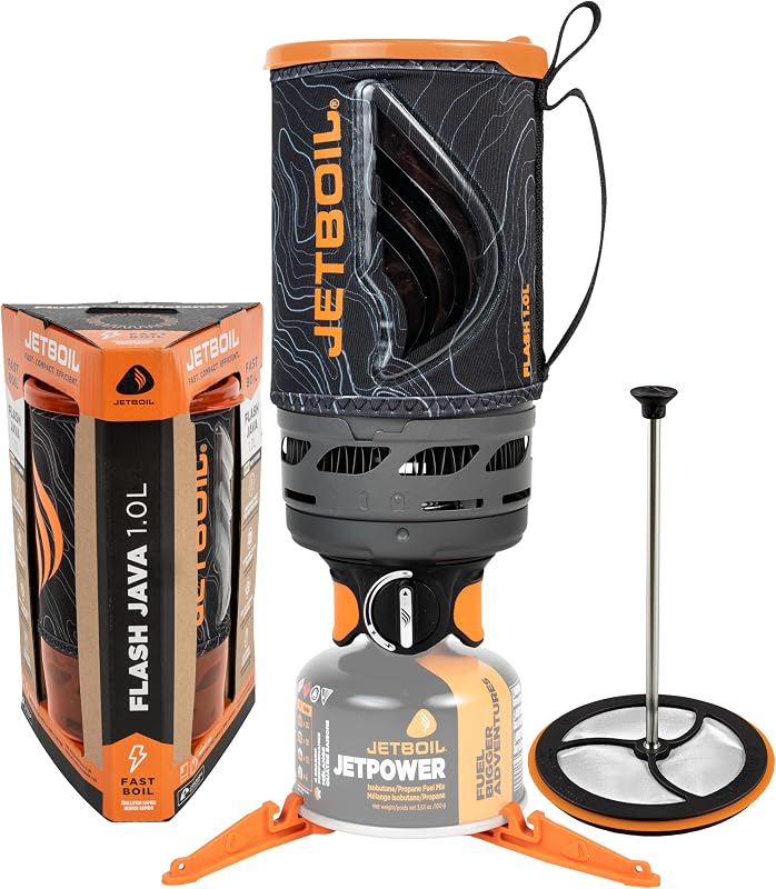 Flash Java - Estufa portátil de ebullición rápida y prensa de café para camping y mochilero, encendido automático de 1 paso, quemador de propano/isobutano