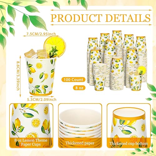 Miniatura 2 de Umigy 100 vasos de papel de limonada desechables para baño, enjuague bucal, vasos desechables para fiestas de verano, picnic, barbacoas, viajes,