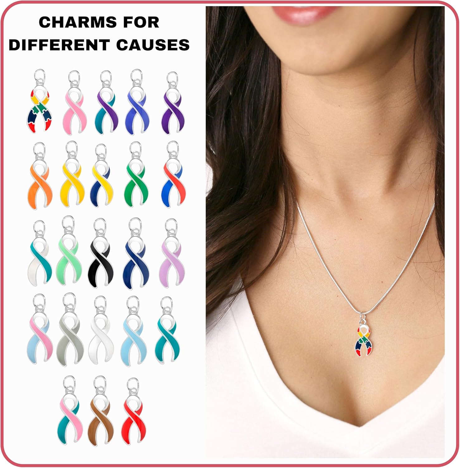 Beautiful Awareness Ribbon Charms - Perfect for DIY Jewelry, Bracelet, Necklace Items, Raise Awareness for Cancer, Diseases, Causes. Bulk Quantities Available