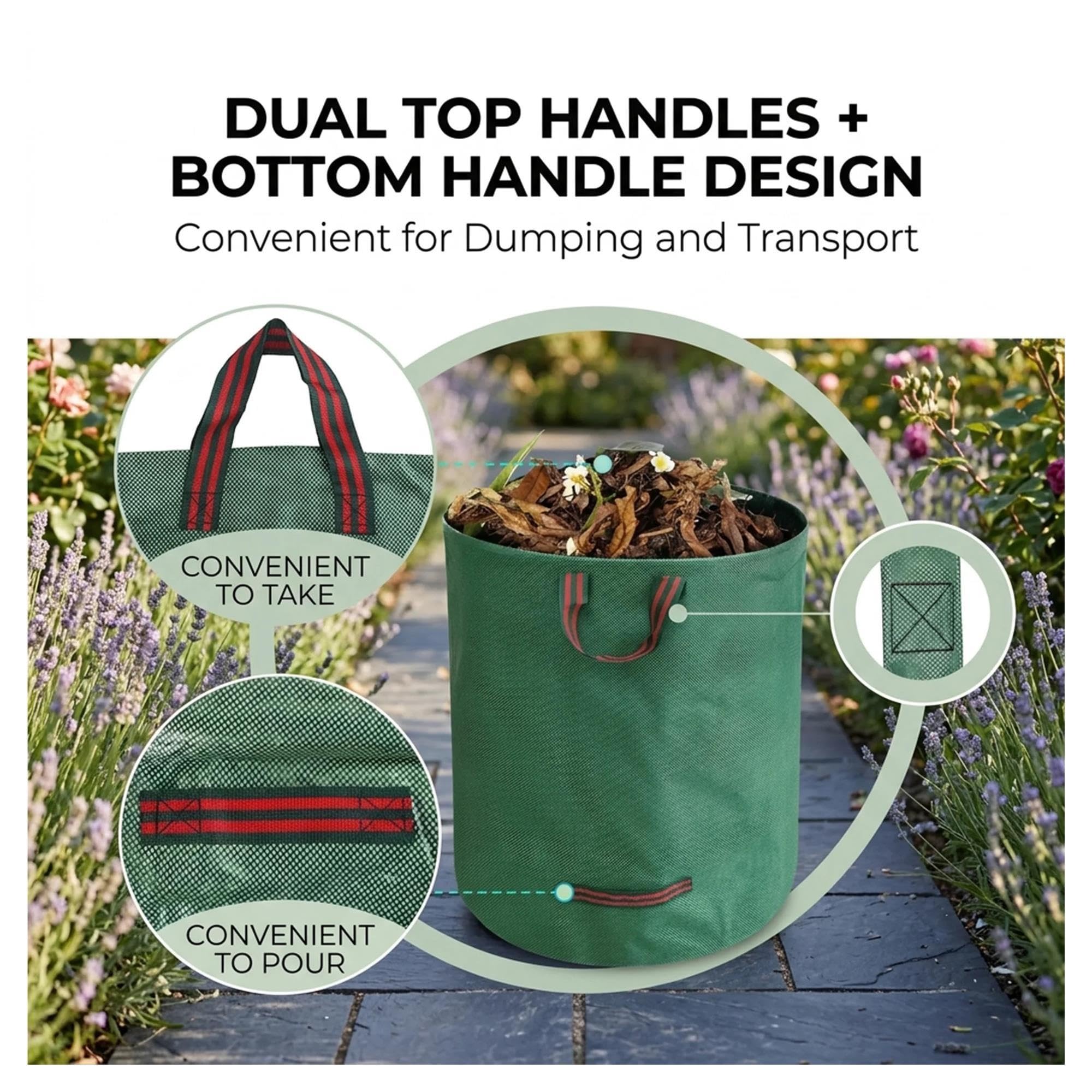 Sacchetti riutilizzabili for foglie da giardino, sacchi pieghevoli for rifiuti da giardino, 72 galloni