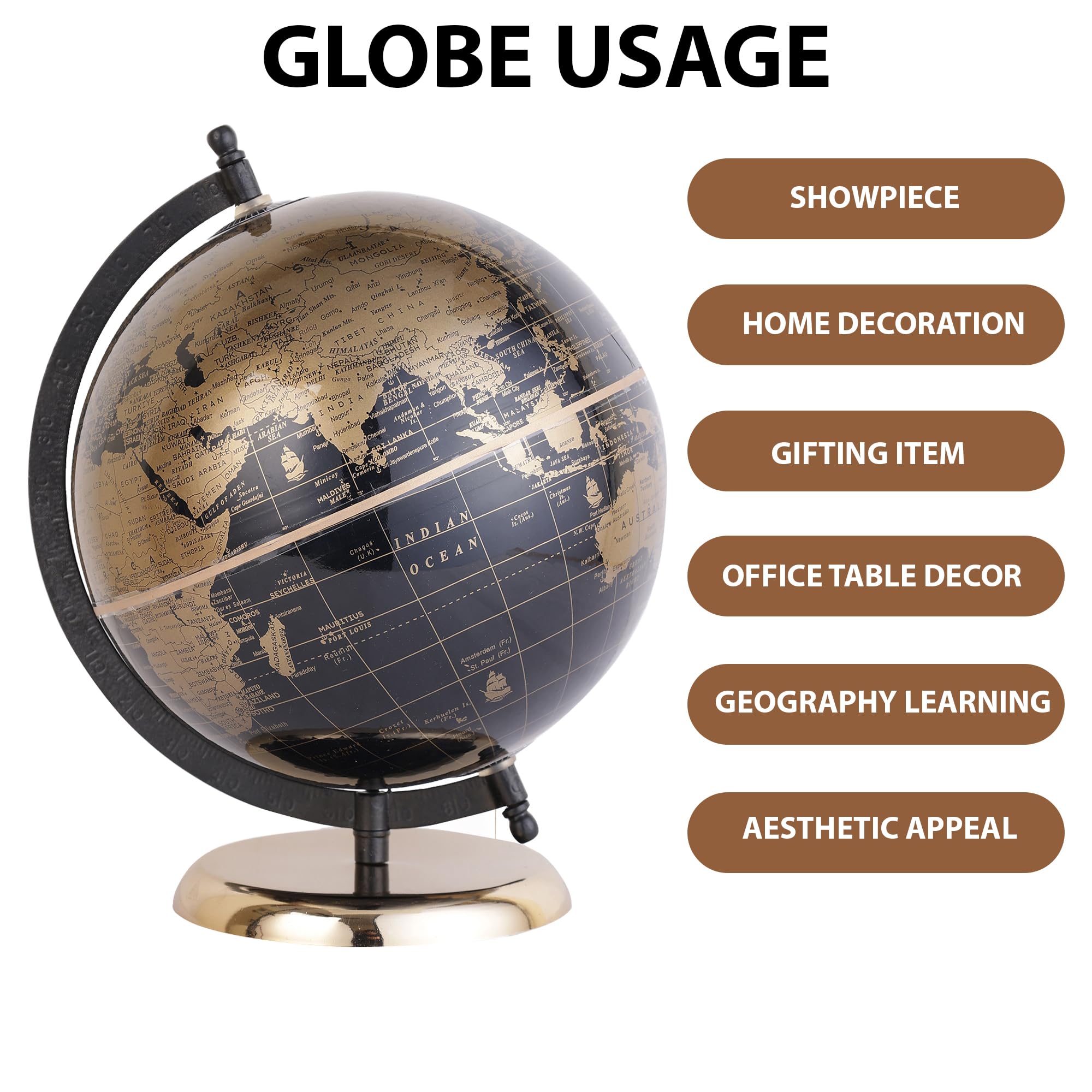 GLOBE DADDY 8 Inch Rotating World Globe with Metal Arc Base for Home Decor, Office Table, Geography Learning, Studio or Cafe Decoration, Unique Gifts, Birthday and Aniversary Gift. 1