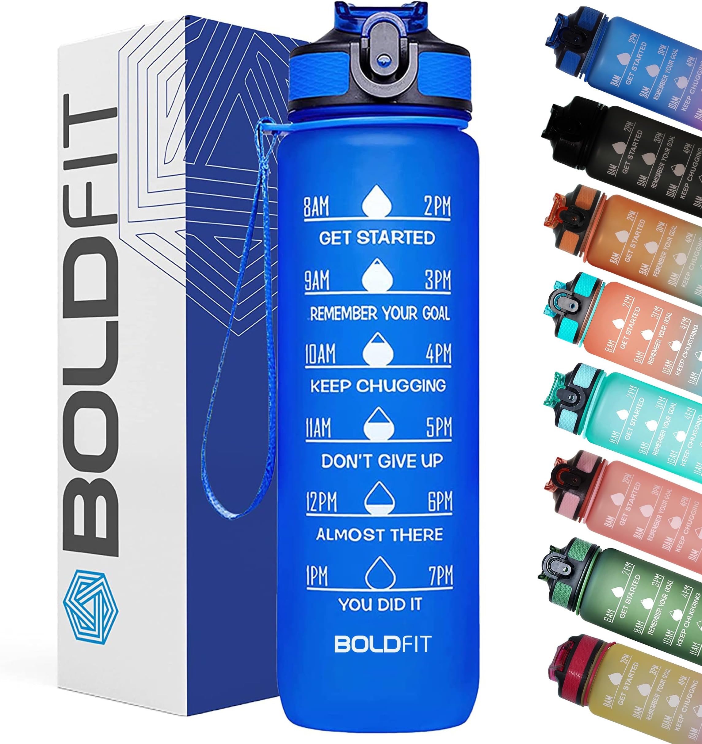Boldfit Sipper Bottle for Adults - Water Bottle with Motivational Time Markers for Kids, School Boys, Girls, Sports Water Bottles for Gym with Measurement Shaker BPA Free Water Bottles 1 Litre - Blue
