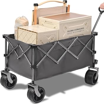400L Collapsible Wagon, Folding Cart, Beach with Big Wheels, 450LB Heavy Duty Foldable, Large Capacity for Camping, Sports, Garden, Baseball Grey