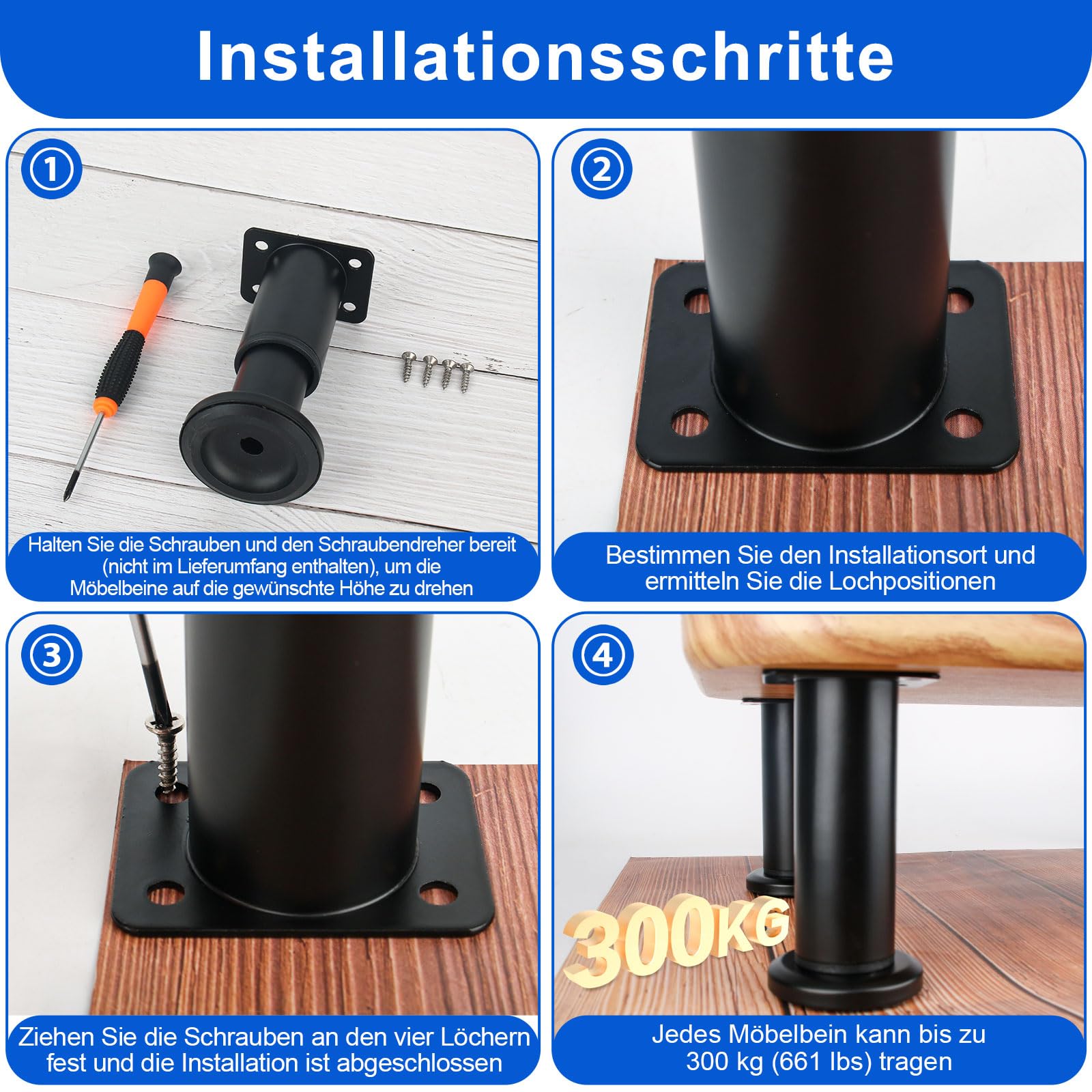 Piedini Regolabili Per Mobili - 4 Pezzi In Acciaio | Altezza 8-12cm Per Letti, Armadi E Divani - Foto 10