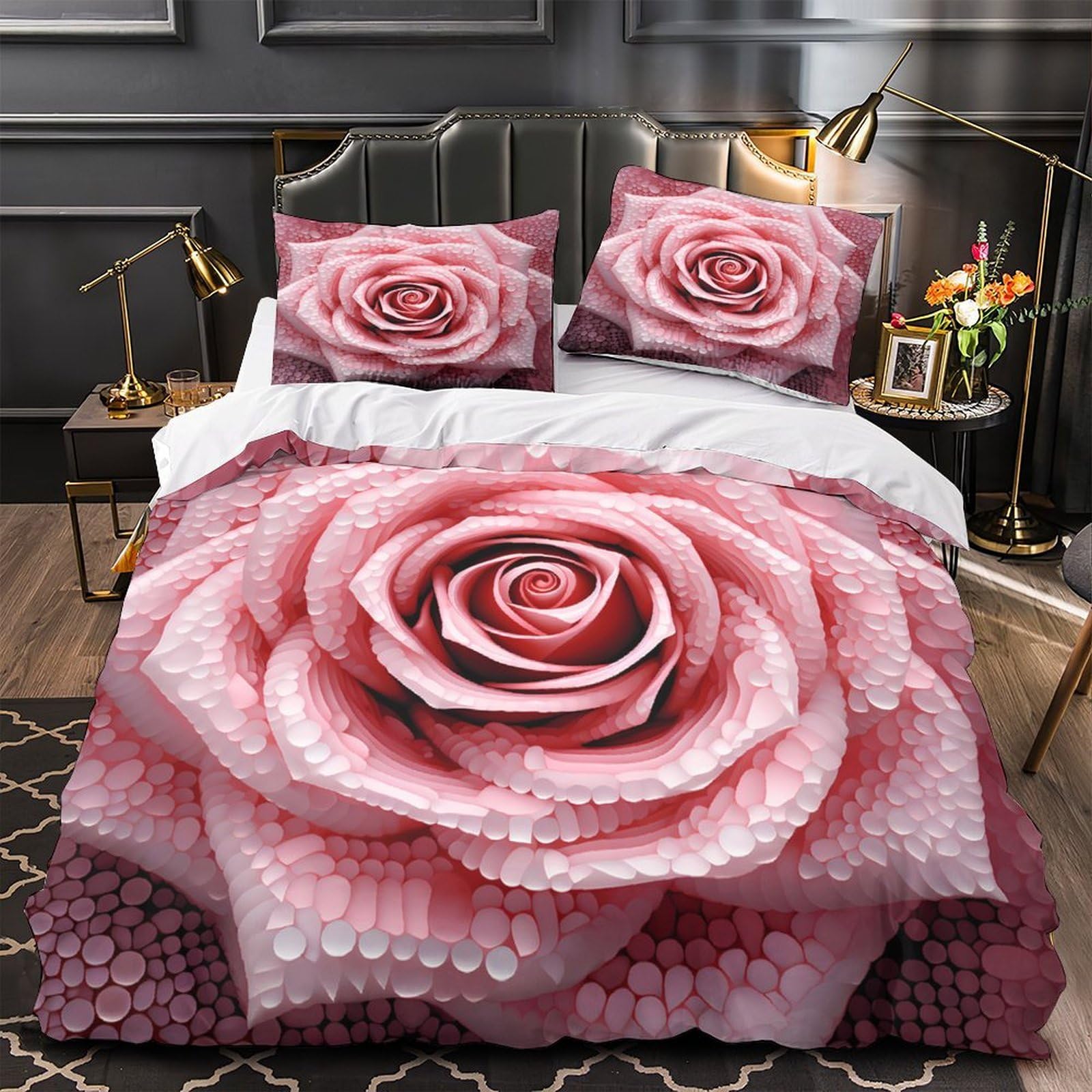 Parure de lit 3D motif rose pour créer un cocon de douceur ultra douce dans une chambre d'enfant