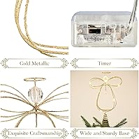 Vista 4 de Valery Madelyn Decoración para árbol de Navidad iluminado con temporizador, adorno de ángel pequeño de metal dorado preiluminado de 12 pulgadas