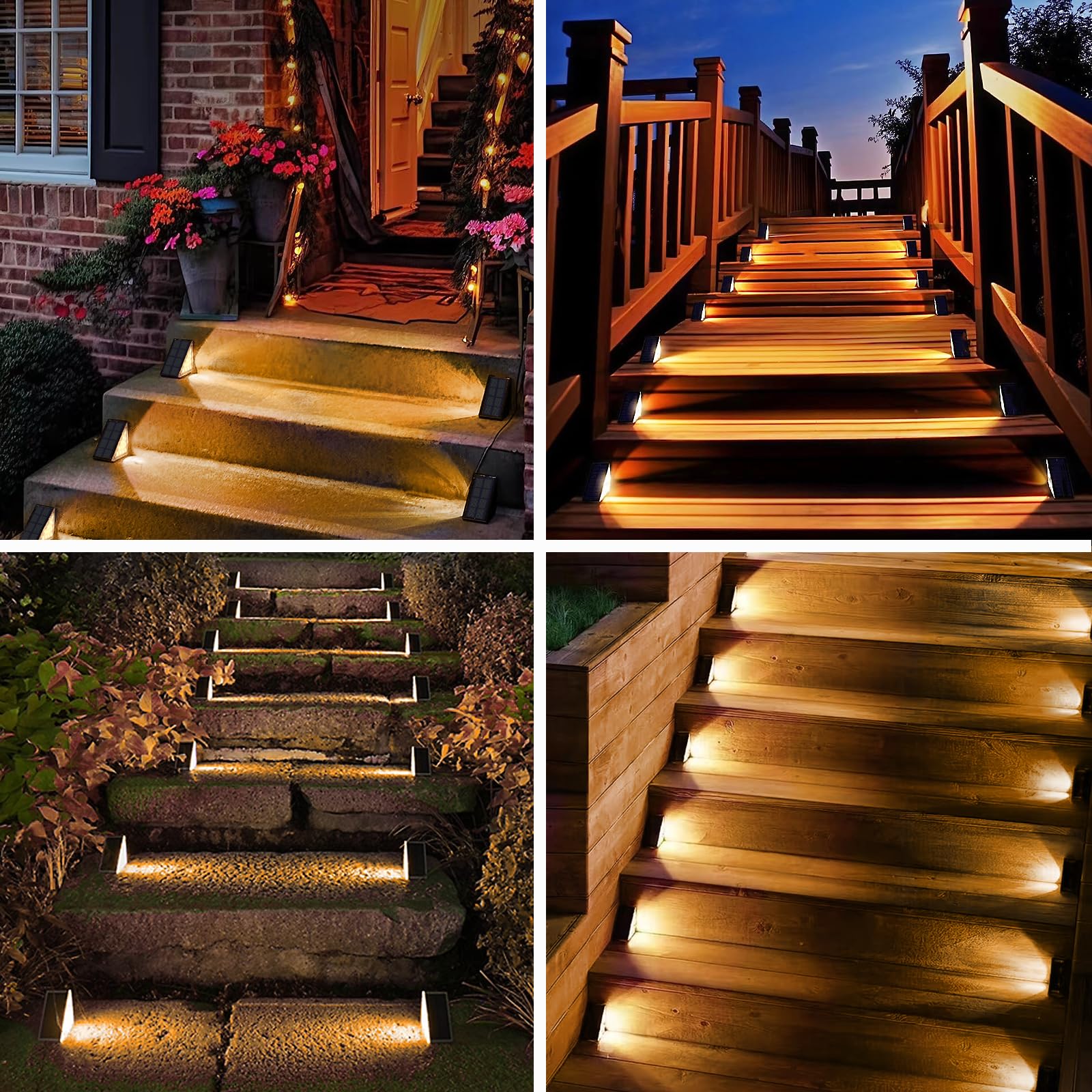 4 luces solares para escalones, luz blanca cálida, 13 LED, iluminación solar para escaleras, luz de camino al aire libre, IP67, impermeable, para decoración de porche delantero, patio, jardín