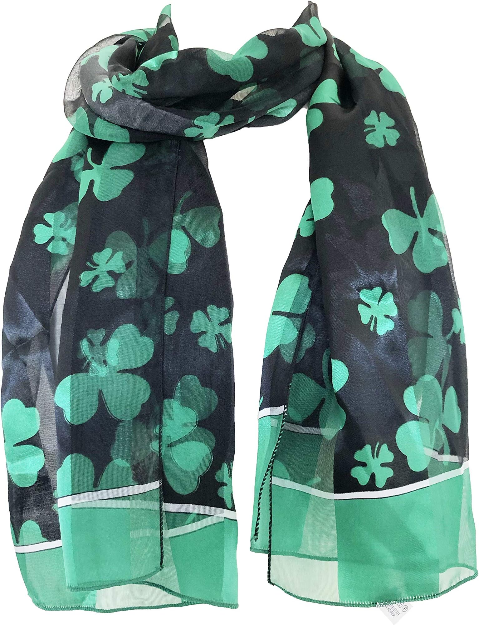 Big Black with Green Four Leaf Clover Scarf Thin Pretty Scarf