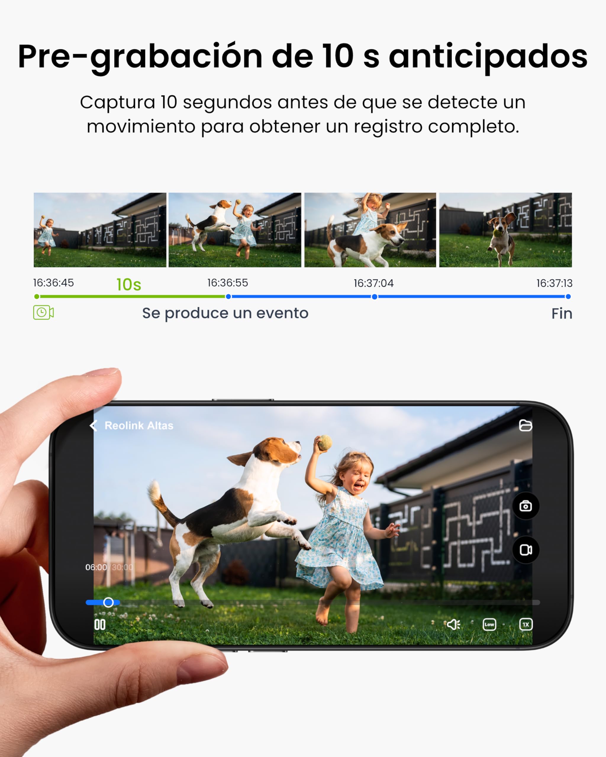 Reolink Altas, 2K Cámaras de Vigilancia Exterior Solar, Batería 20,000 mAh | Pre-Grabación, Visión Nocturna ColorX, 2,4/5GHz WiFi 6, Detección de Personas/Vehículos/Animales con IA, Panel solar de 6 W