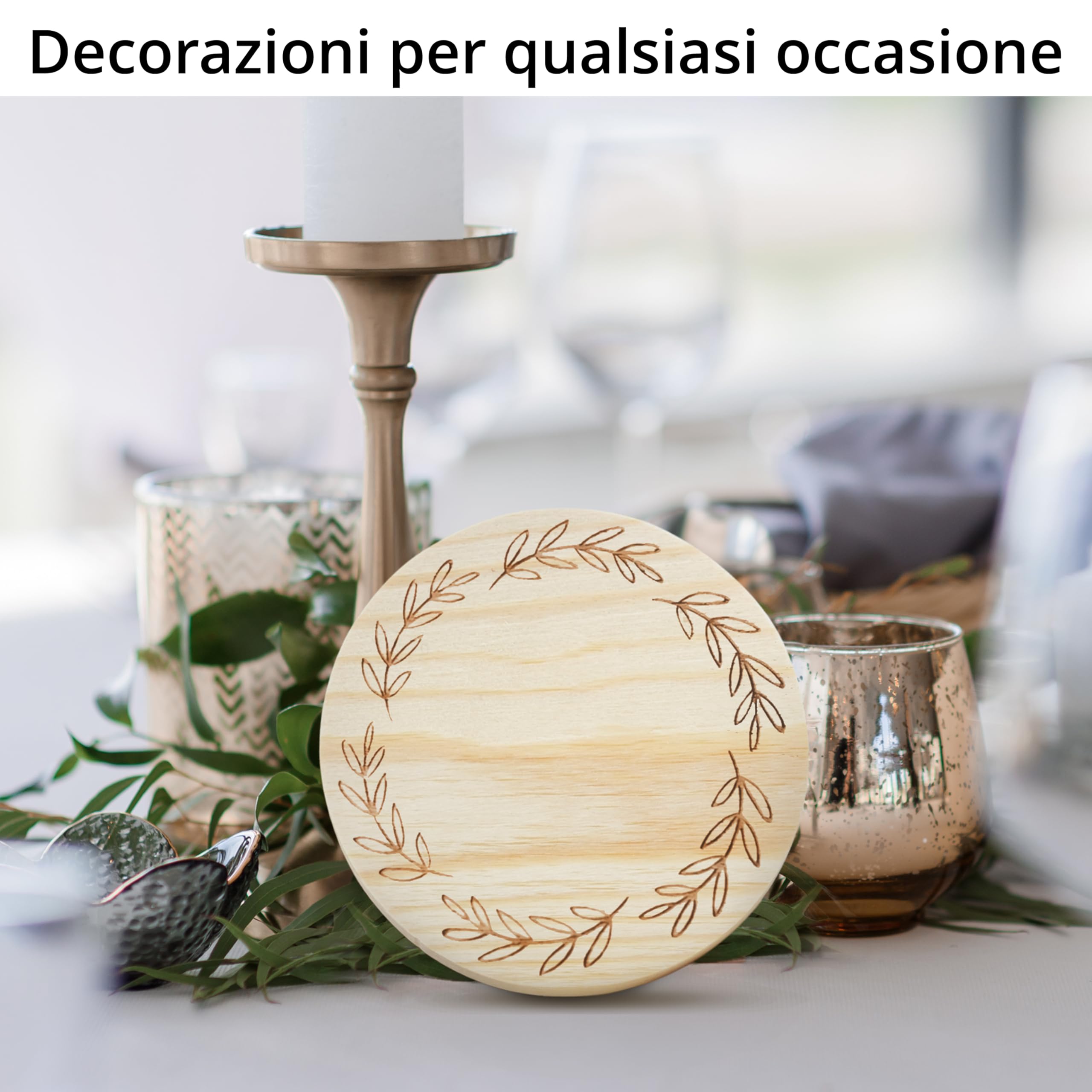 Winter Shore Sottobicchieri Legno Grezzo da 100 mm [Set da 24] - Dischi Legno Naturale per Bevande, Centrotavola, Fai da Te - Dischi per Pittura, Incisione, Scrittura - 96 Feltrini Adesivi Tondi
