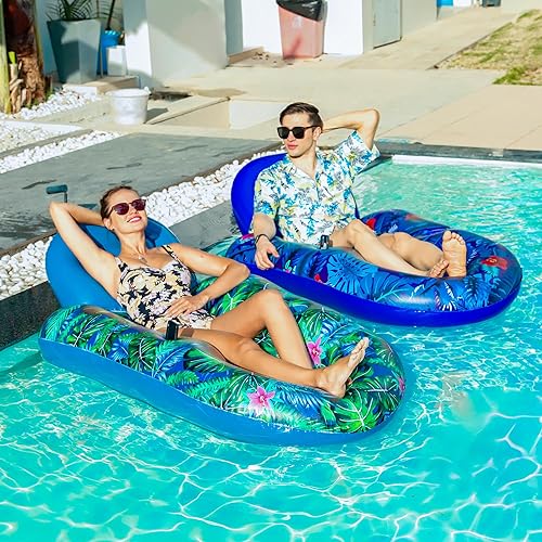 Miniatura 3 de FindUWill Sillas flotantes de piscina para adultos, paquete de 2 sillas flotantes grandes de 65 x 42 pulgadas, tumbona inflable para piscina con