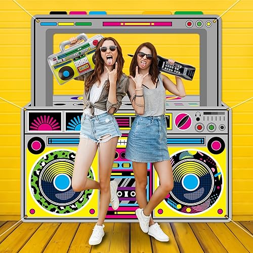 Miniatura 5 de Decoraciones de fiesta de los años 90 y 80 para radio, Boombox, accesorios inflables para cabina de fotos, teléfono móvil inflable para hip hop,