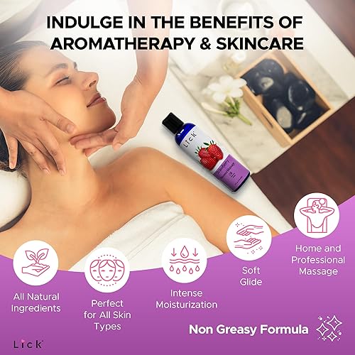 Miniatura 4 de Aceite de masaje con sabor a fresa para terapia de masaje, masaje muscular relajante para hombres y mujeres con aceite de vitamina E natural con