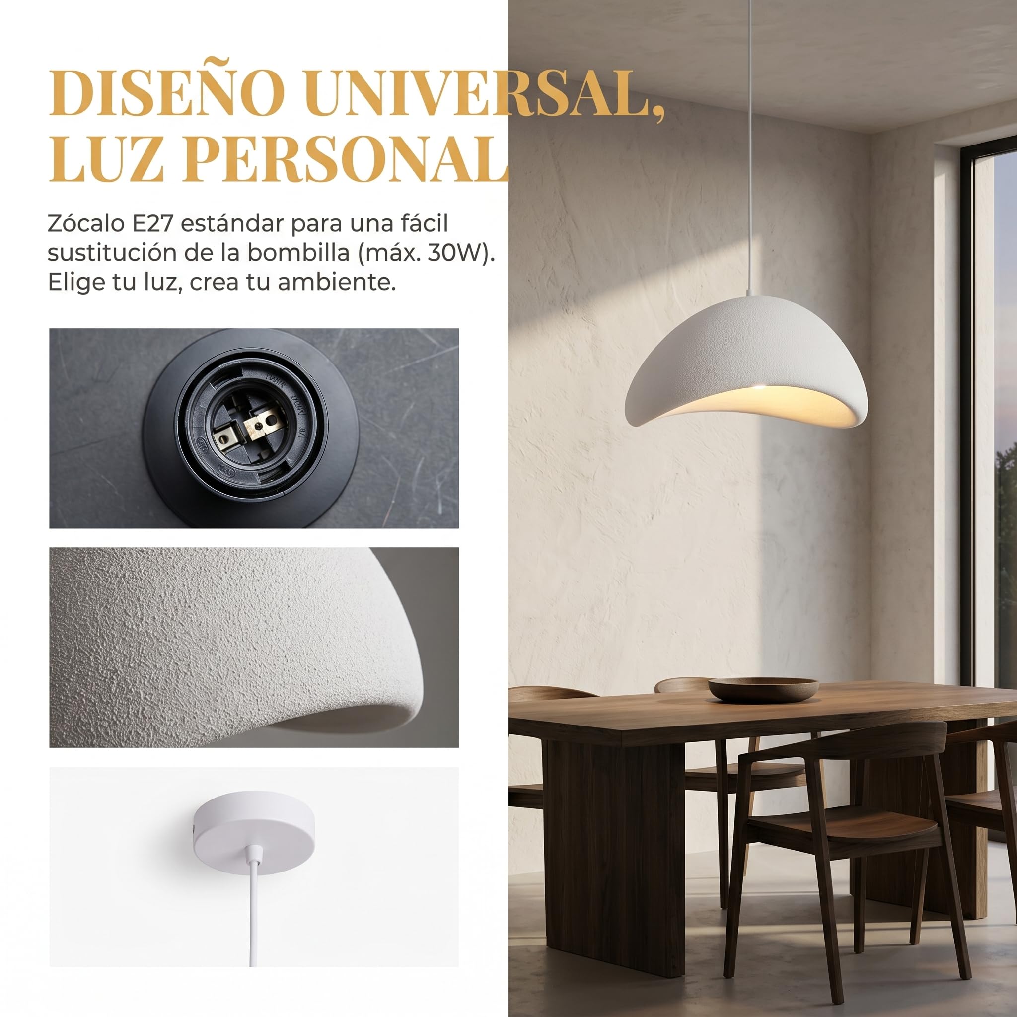 BARCELONA LED Duża Lampa Wisząca Wabi Sabi Ø50cm, Lampa Sufitowa z Teksturowanej Żywicy, Oprawa E27 w Stylu Japandi Boho Minimalistycznym do Salonu, Jadalni i Sypialni