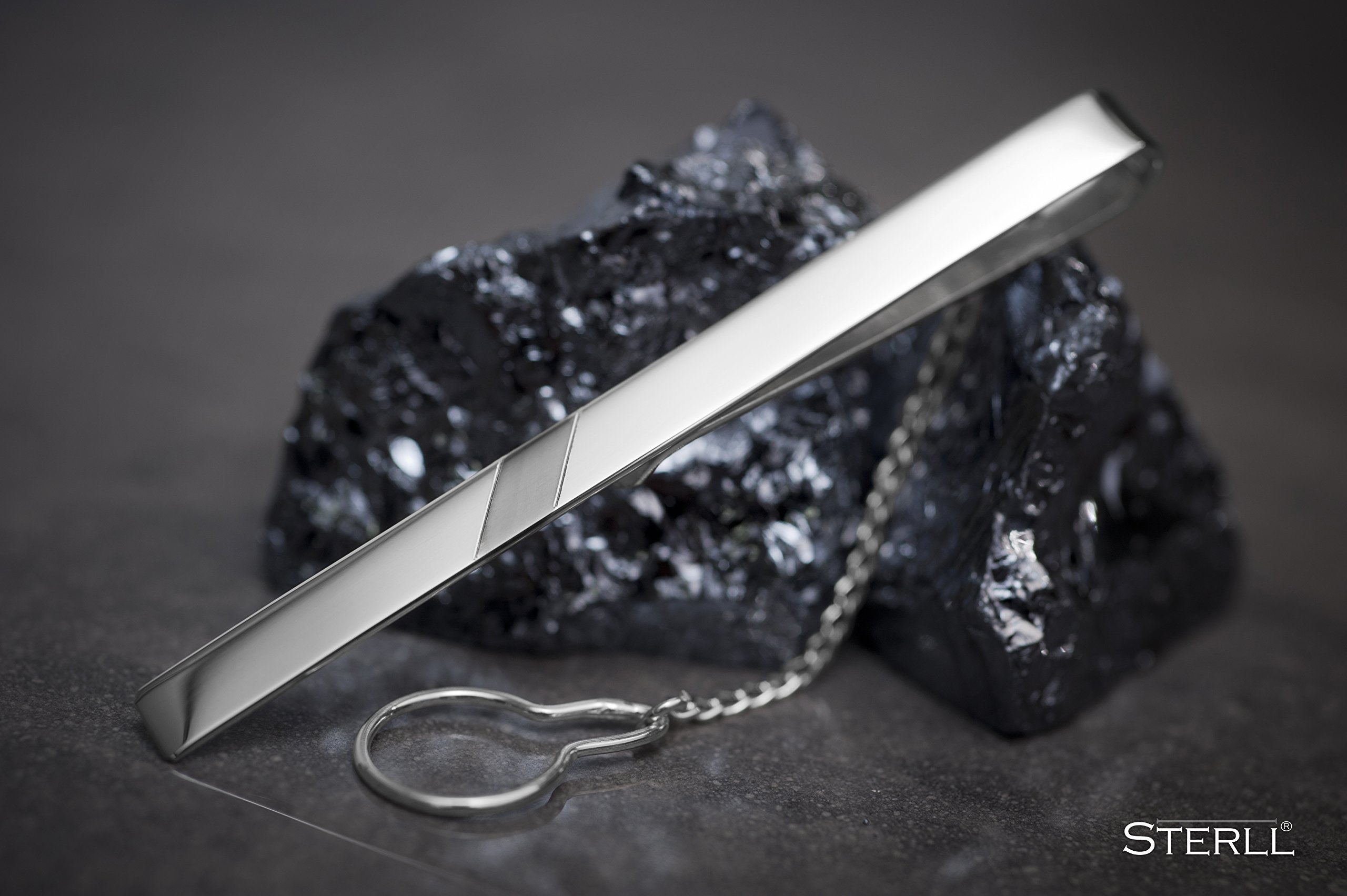 Fermacravatta Da Uomo In Argento Sterling 925 Con Striscia Ossidata