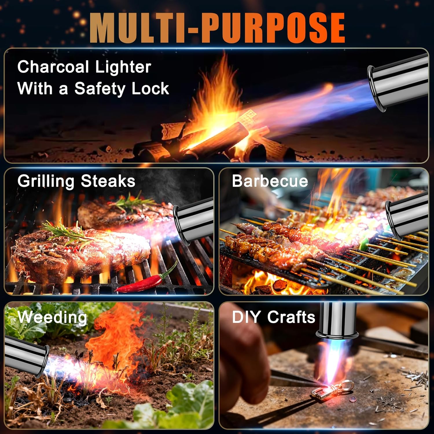 Adjustable Propane Torch Gun – High-Temperature Flame Thrower for Soldering, Welding, Gardening, and Outdoor Cooking – Detachable Design, Easy to Use and Portable (Silver-Black)