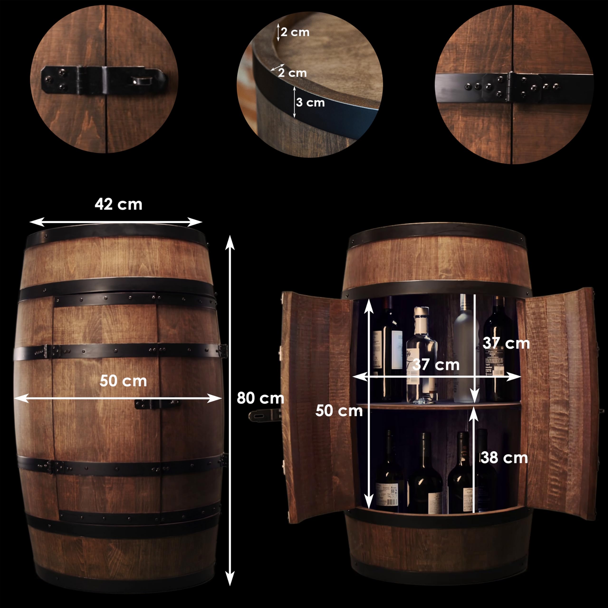 Creative Cooper Barril de Vino de Pie Con Puerta, Armario Para Alcohol, Estantería de Madera, Mueble Para Vino, 80 cm de Alto (Wengué)