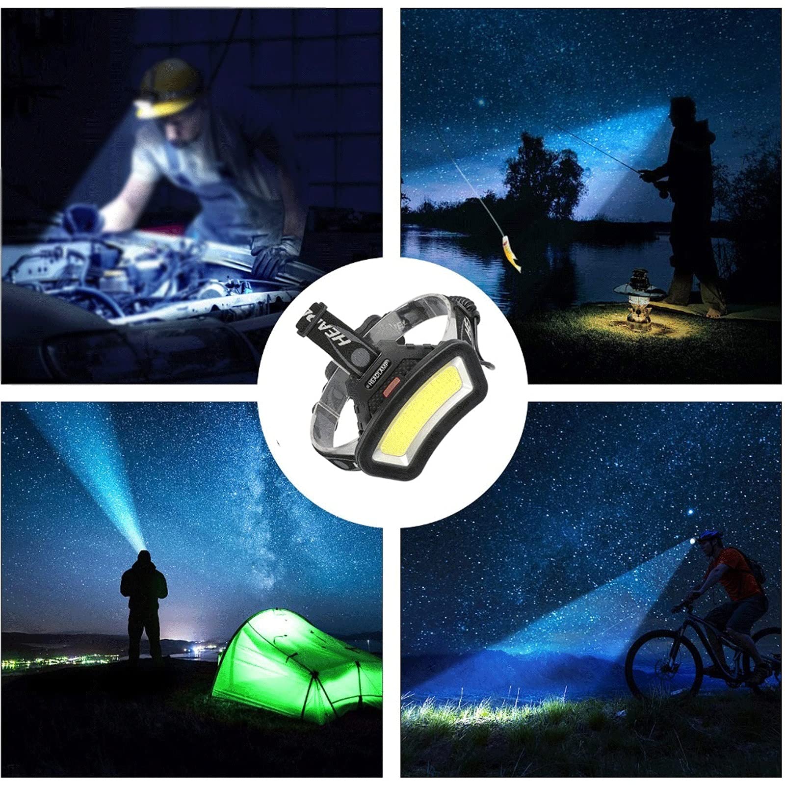 JINGYAN Reflektory Lampa głowy USB. Akumulator Headlamp Użyj Battery Heatlight LED LED Headlamp Head Light Wodoodporne światło połowowe