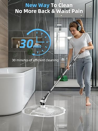 Miniatura 9 de Cepillo Eléctrico Giratorio, Cepillo de Ducha Inalámbrico con Pantalla de Visualización de Energía, Cepillo de Limpieza de Baño Impermeable IP68,
