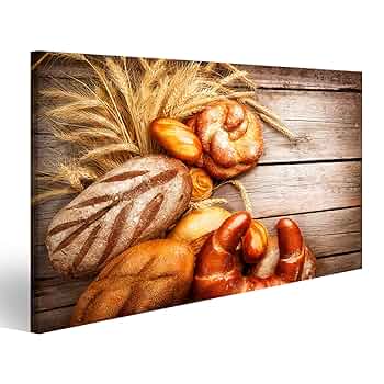 Islandburner Leinwandbild 100x57cm - Frisches Brot Auf Holztisch, Gemütliche Bäckerei