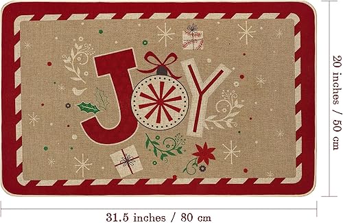 Miniatura 3 de Ruisita Tapetes de Navidad de 31.5 x 20 pulgadas, antideslizantes, con letrero de alegría de feliz Navidad, felpudo delantero de Navidad para