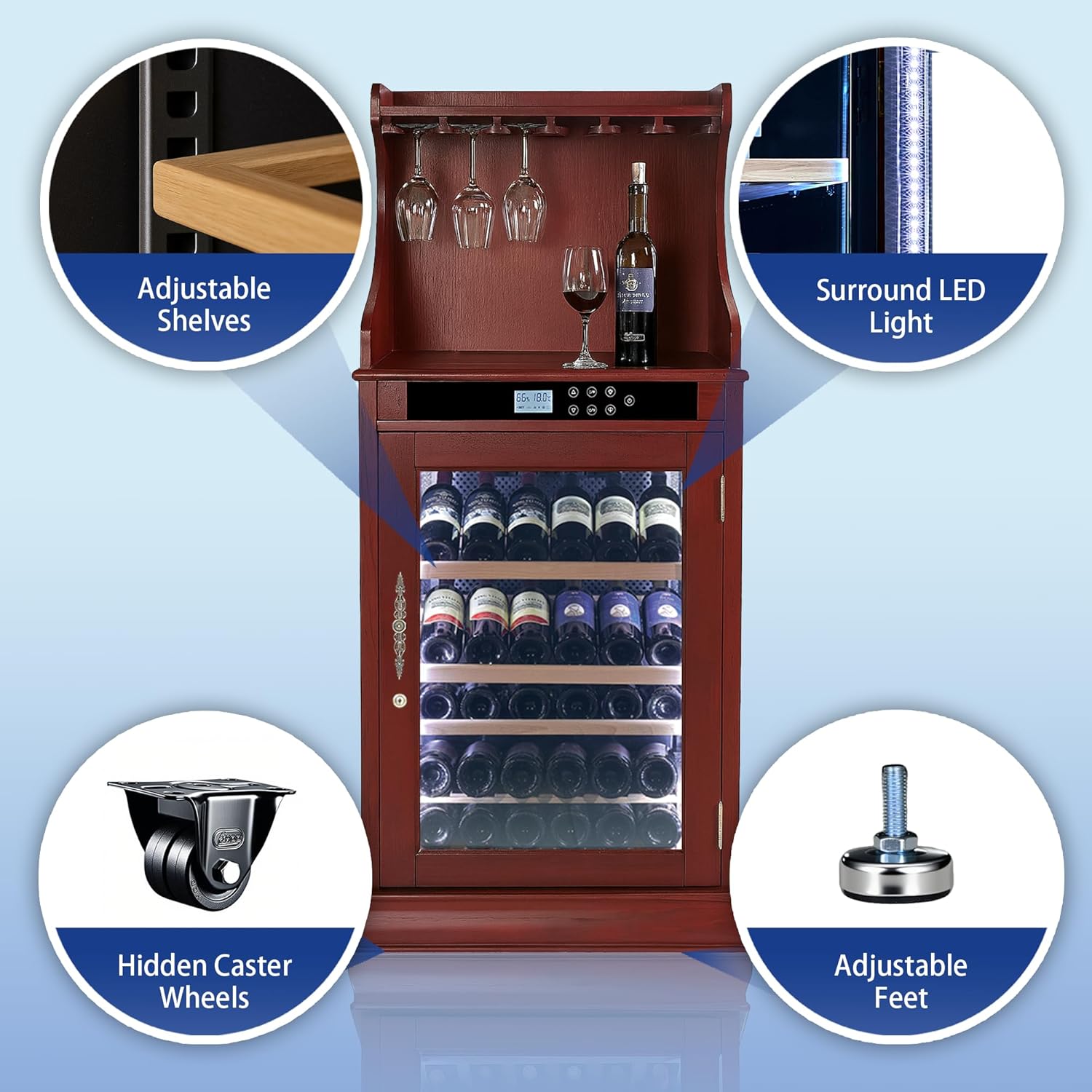 43-Bottle Wine Cabinets, 5.3 cu.ft. Wine Cooler with UV Protection Glass & Digital Temperature Control with Adjustable Shelves, Quiet Compressor Cooling System, Perfect for Home Kitchen & Dining Room