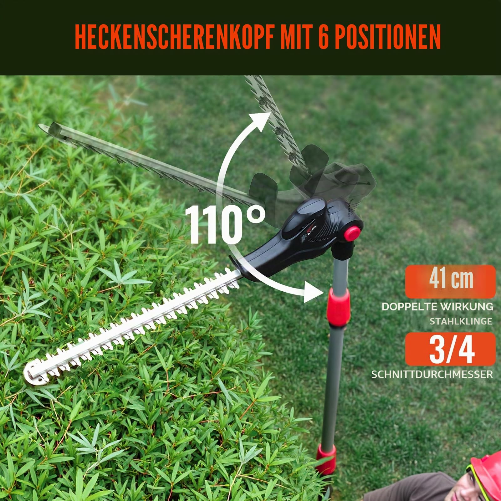 Keenstone 2 in 1 Akku-Hochentaster und Heckenschere, Verlängerungsstange, Reichweite bis 4m, Inklusive Akku & Ladegerät
