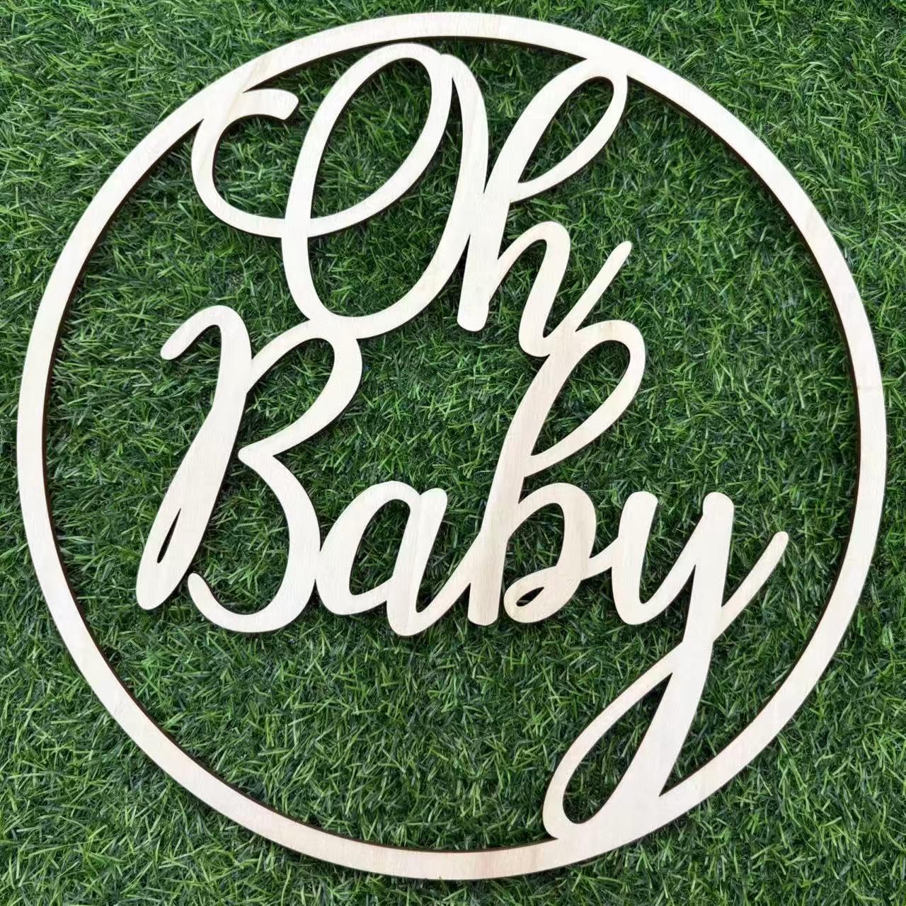 Okrągły drewniany znak "Oh Baby" na tło, wycięcia na listy, baby shower, dekoracja ścienna dla ujawnienia płci, chrztu, na przyjęcie urodzinowe, dekoracja przedszkola