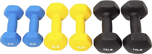 Miniatura 5 de Signature Fitness Mancuerna de neopreno para mano, antideslizante, no se rueda, forma hexagonal colorida, par o juego con soporte