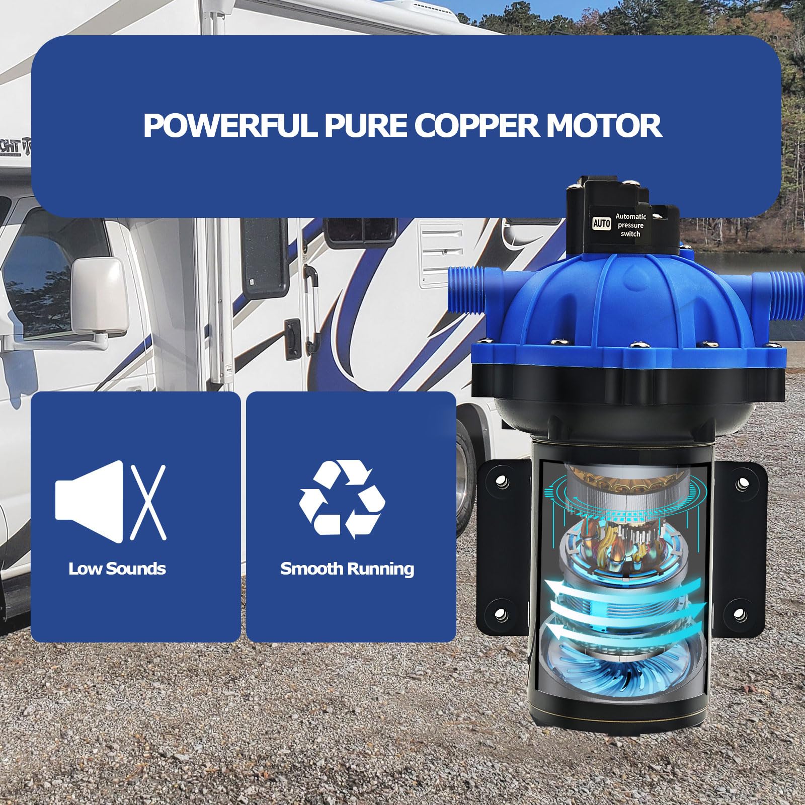 Pompa wodna 7,5 GPM, 80 psi, zestaw pompy chłodnej 12 V DC z przełącznikiem ciśnienia, samozasysająca membranowa pompa wodna do łodzi, łodzi, kamperów, przyczep turystycznych