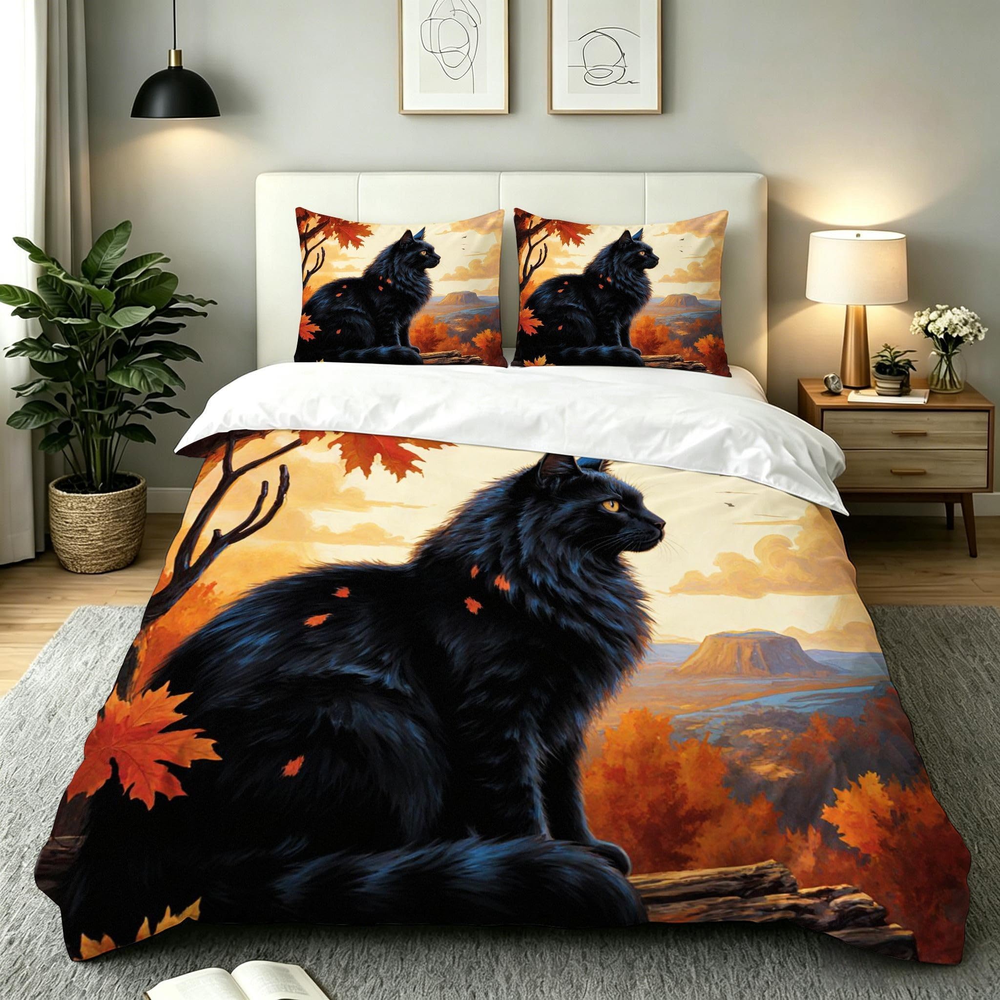 Parure de lit 160x200 chat noir en microfibre douce pour protéger votre peau sensible