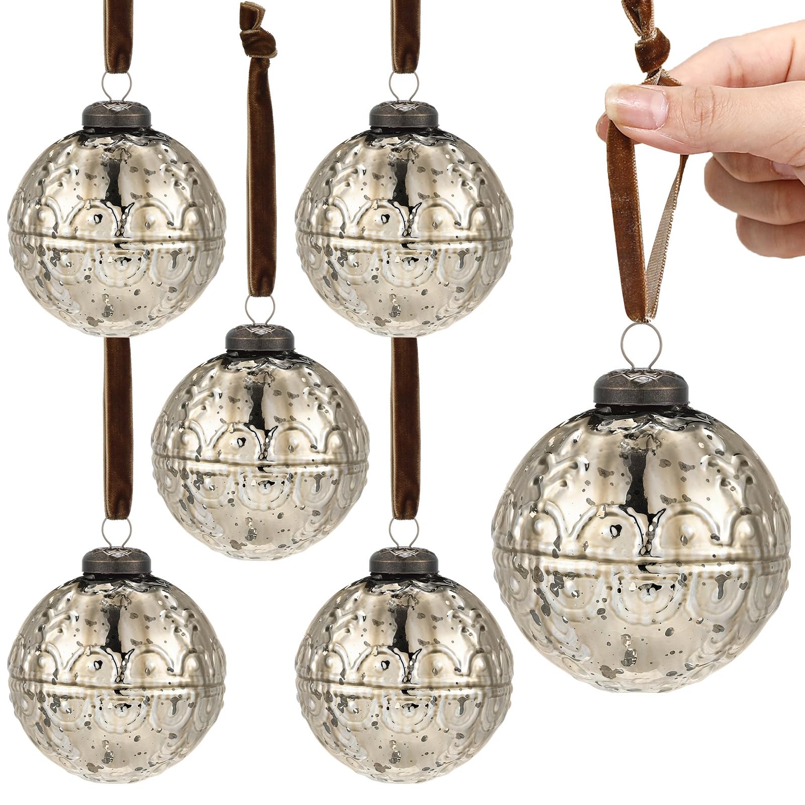 Photo 1 of Threan 6 Pcs Champagne Gold Mercury Glass Christmas Ornaments