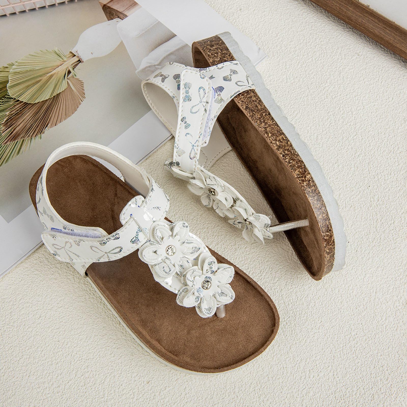 MMRTDJDR Generisch Sandalias para niñas de Talla Grande con Puntera Abierta, Chanclas de Playa Florales para Ocasiones Formales Informales al Aire Libre