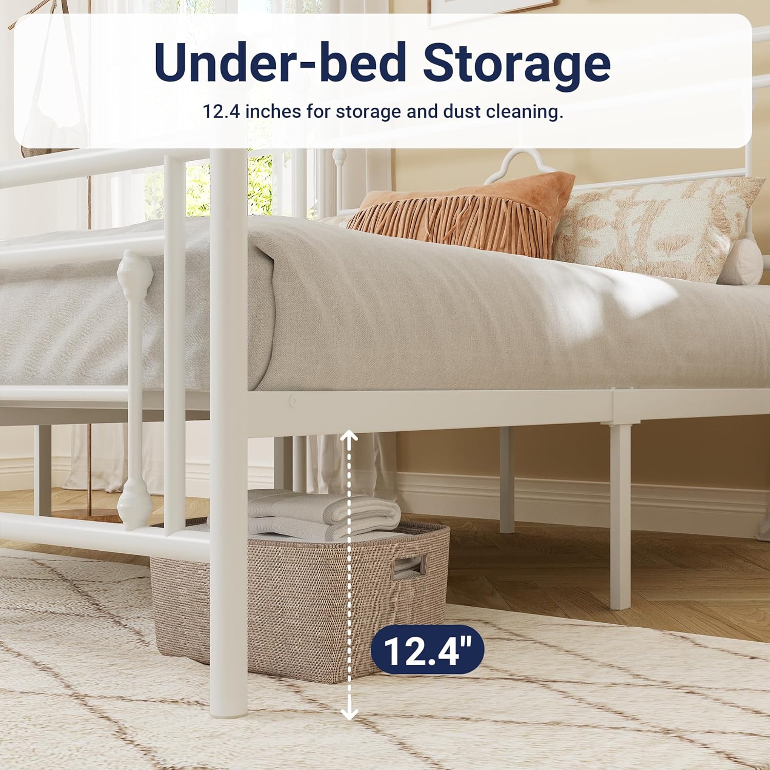 Allewie Full Size Metal Platform Bed Frame with Victorian Vintage Headboard and Footboard/Mattress Foundation/Under Bed Storage/No Box Spring Needed/Noise-Free/Easy Assembly, White - Image 5