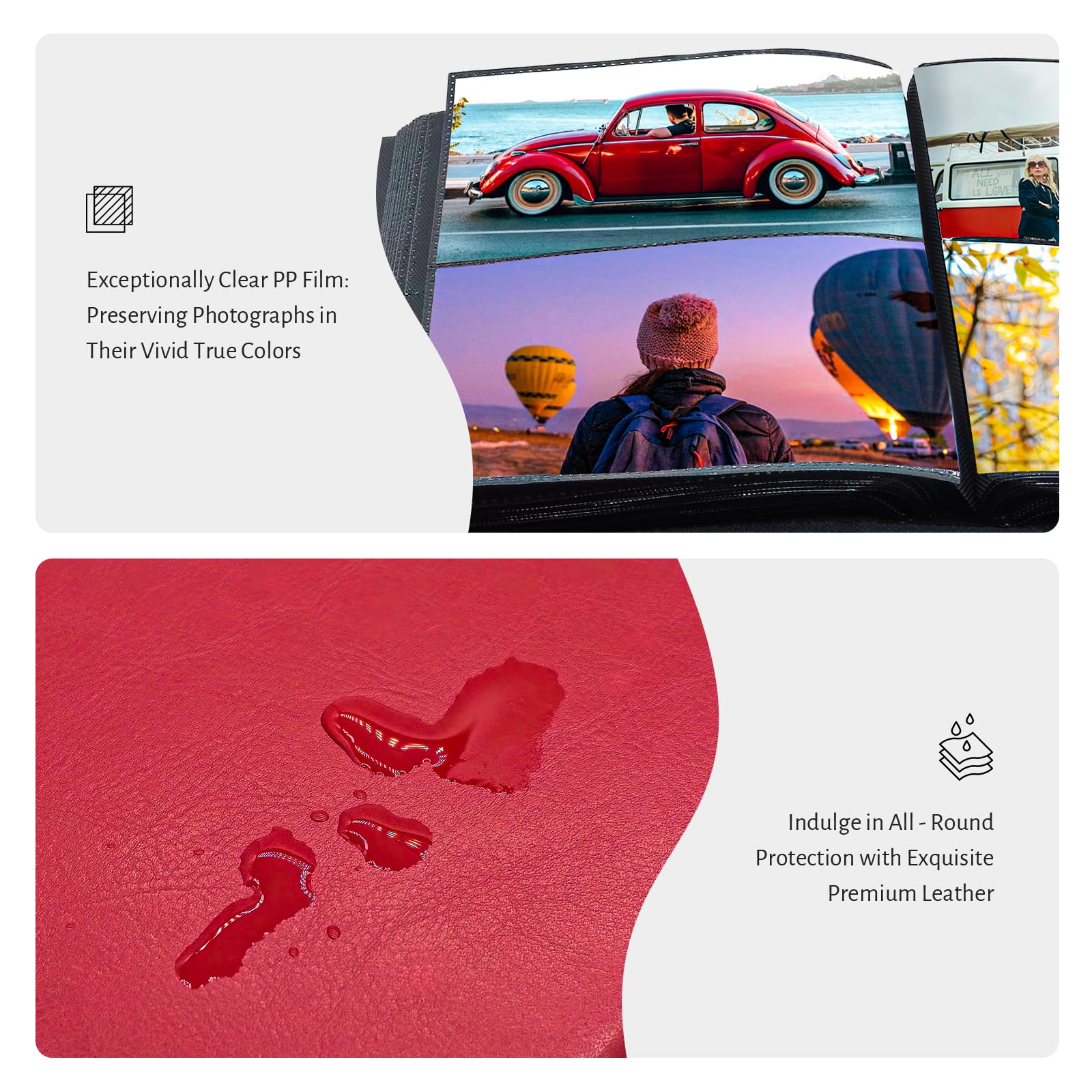 Rdylymx Photo Album 6x4 200 Landscape Pockets Photos, Leather Cover Picture Albums Holds 200 Horizontal Photos (Red) - Image 4