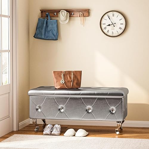 Miniatura 8 de DKLGG Banco otomano de almacenamiento para dormitorio, banco de entrada tapizado con patas y bisagra de seguridad, banco de almacenamiento pequeño