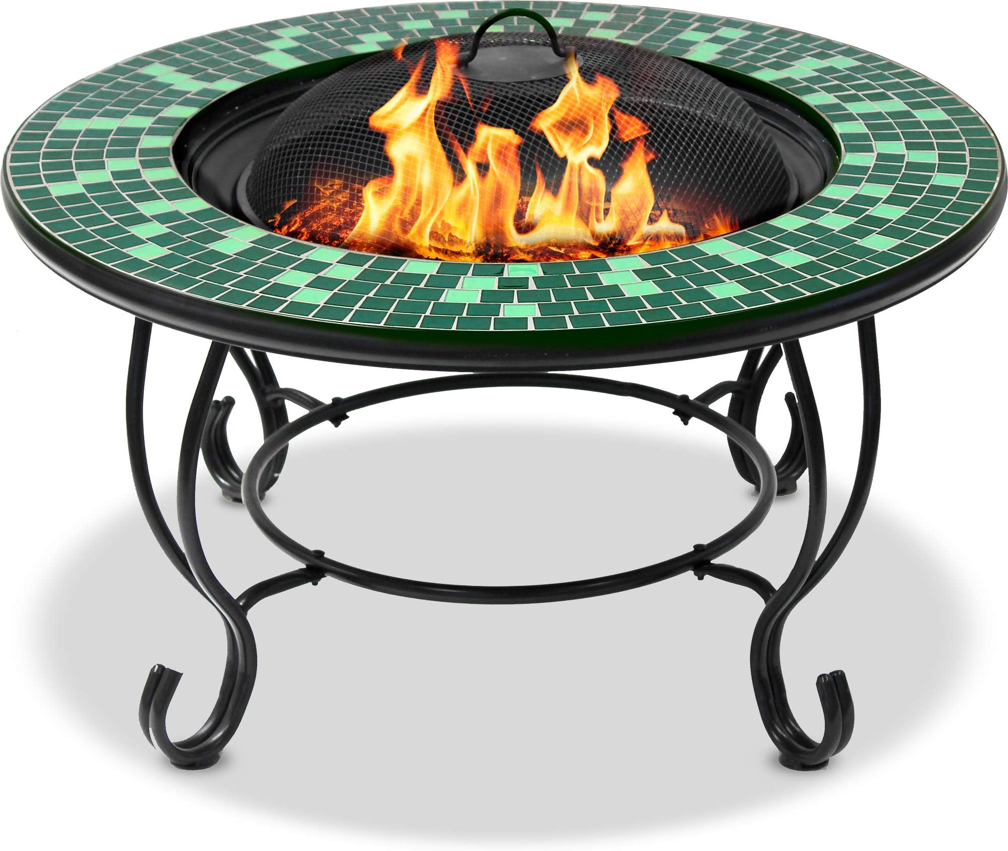 AVIATOR Prestigious Garden & Patio Fire Pit, Coffee Table, Barbecue and Ice Bucket Completed with Emerald Green and Black Glass Mosaic Tiles