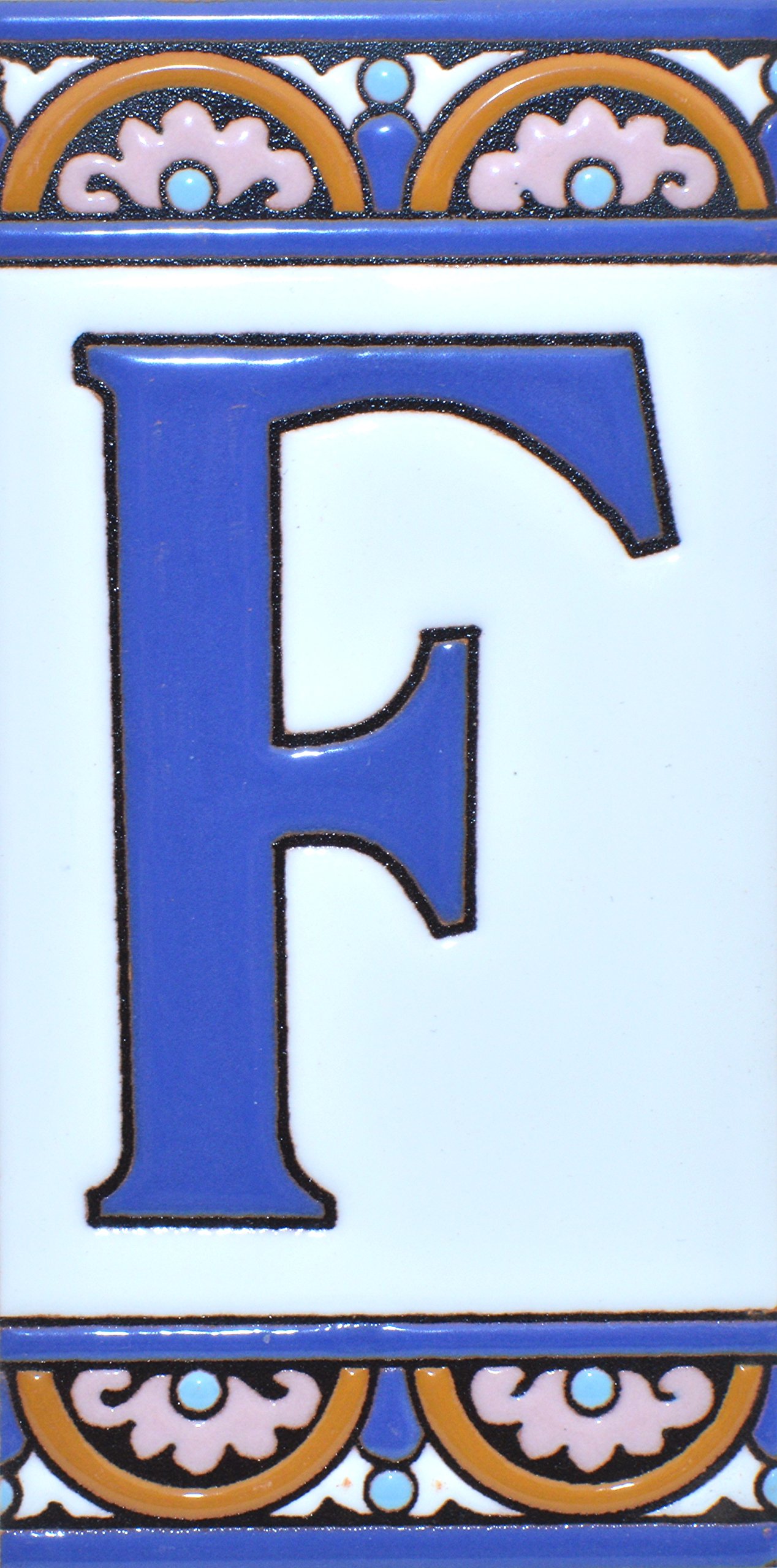 Art Escudellers Letter "F" House Letters 6 Inch. Handpainted House Letter Tiles For Signs, Addresses And Names. Address Numbers For Houses. House Address Numbers And Letters. Design Arco Grande 5,86" X 2,91" (Letter F)