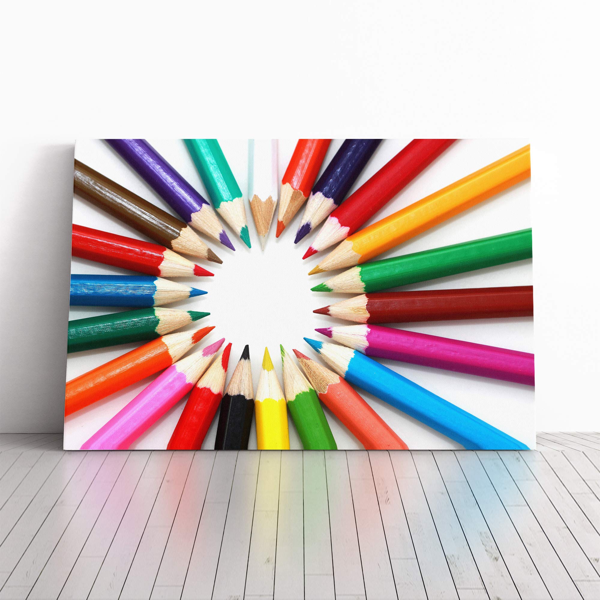Rainbow Crayon Pencils (2) Canvas Print | Gallery Wrapped 30mm Frame Wall Art | 30x20 inches | Ready to Hang | Contemporary Rainbow Picture | Living Room Bedroom Lounge Office