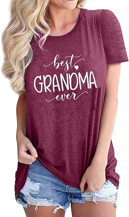 Grandma T Shirt Women Best Grandma Ever Shirt Letter Print Short Sleeve Grandmother Tees Tops