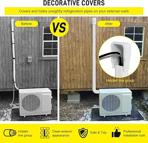 Miniatura 6 de DWALE Kit de cubierta decorativa de PVC de 4 pulgadas y 17 pies, mini cubierta de línea dividida, para aire acondicionado mini split sin conductos y