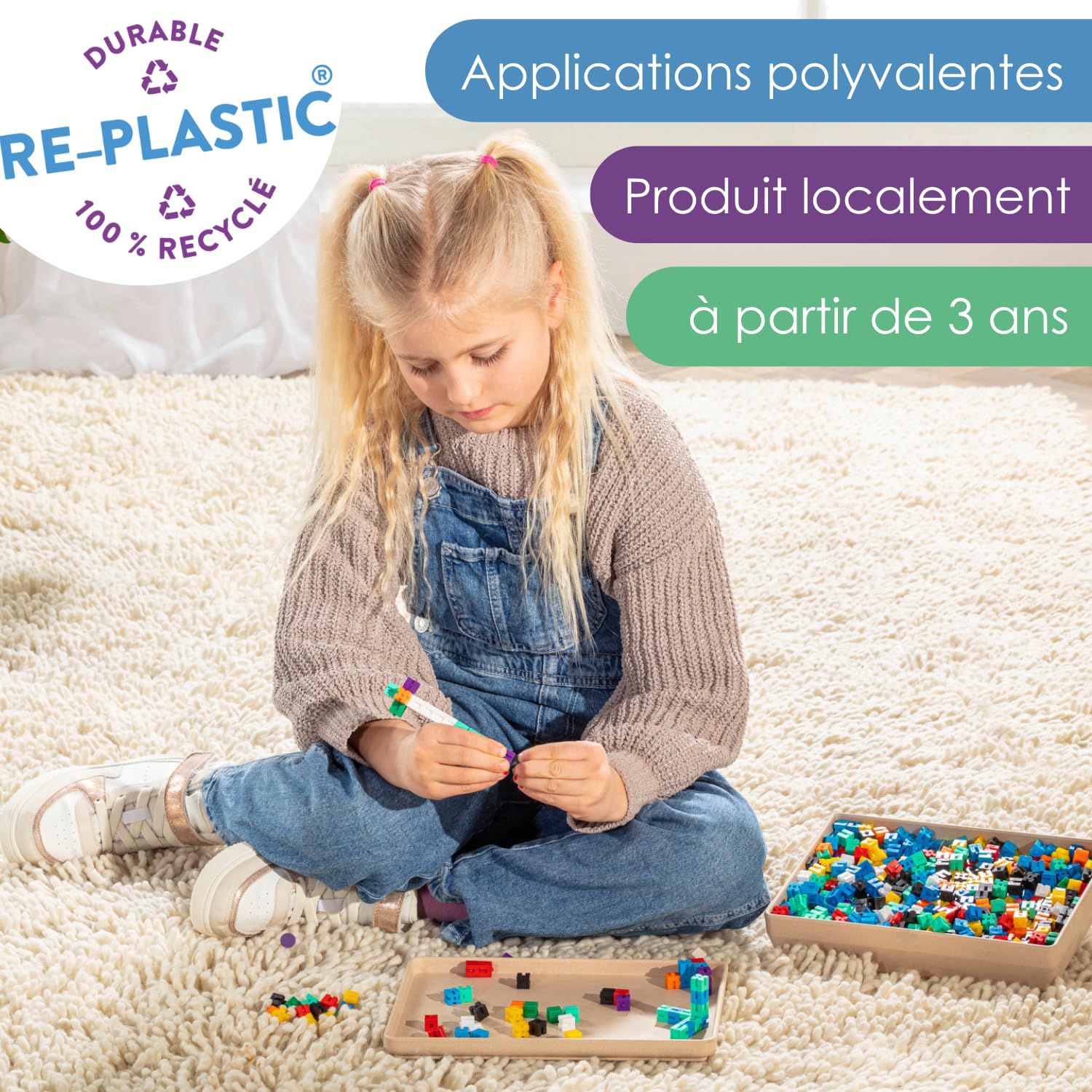 Wissner® Apprendre activement - Cubes à Poids emboîtables en 10 Couleurs (1000 pièces) - RE-Plastic