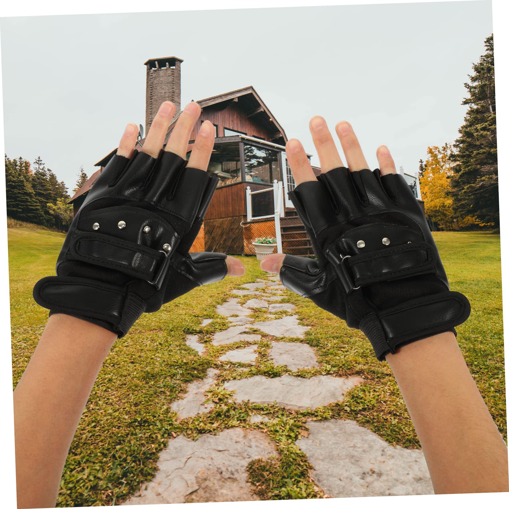Abaodam Guanti mezzo dita che assorbono lo shock per la forma fisica impugnature bicicletta ciclismo fitness guanti da allenamento antiscivolo guanti sportivi guanti bici pelle Nero