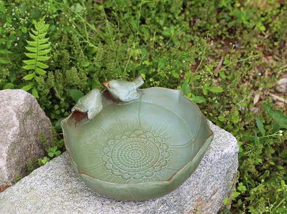 Ceramic Ground Bird Bath Bowl with Solar Powered Bubbler Fountain | 10.1 Tabletop BirdBath bowl only With Solar powered Fountain for Outdoors, Garden, Patio, Balcony & Yard Decor