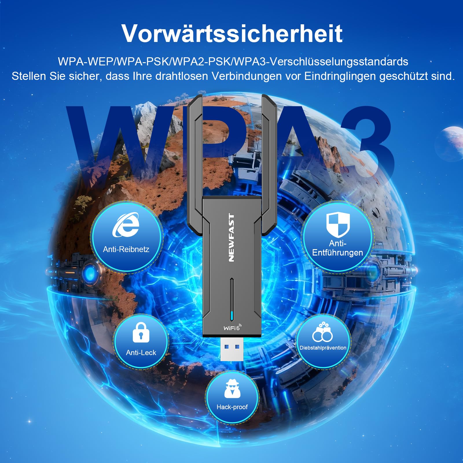 NEWFAST 5400Mbps USB WLAN Stick for PC,Only for Windows 10/11
