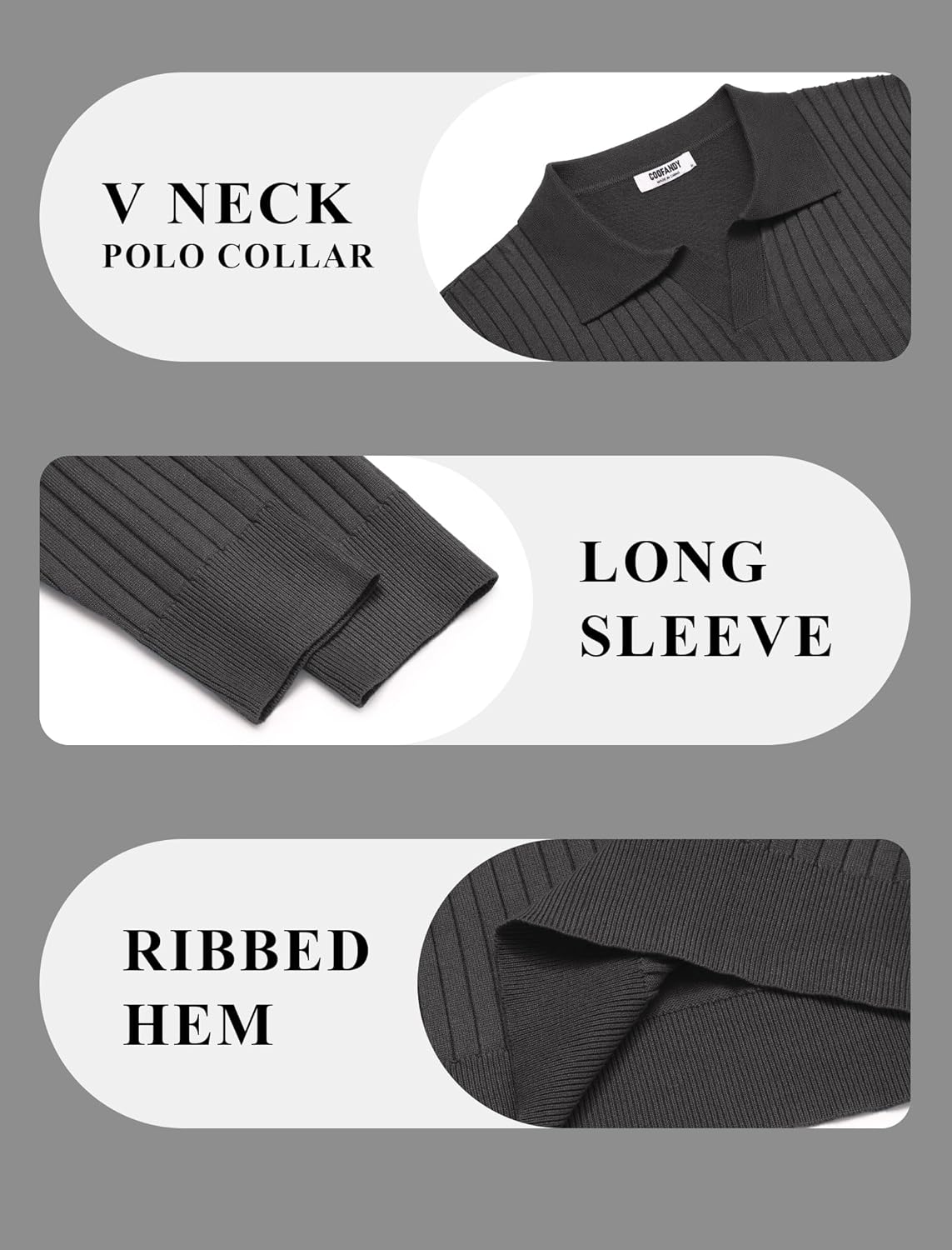 COOFANDY Mens Knit Polos Long Sleeve Casual Sweater Polos V Neck Collared Sweater Golf Polo Sweaters and Pullovers - Image 5