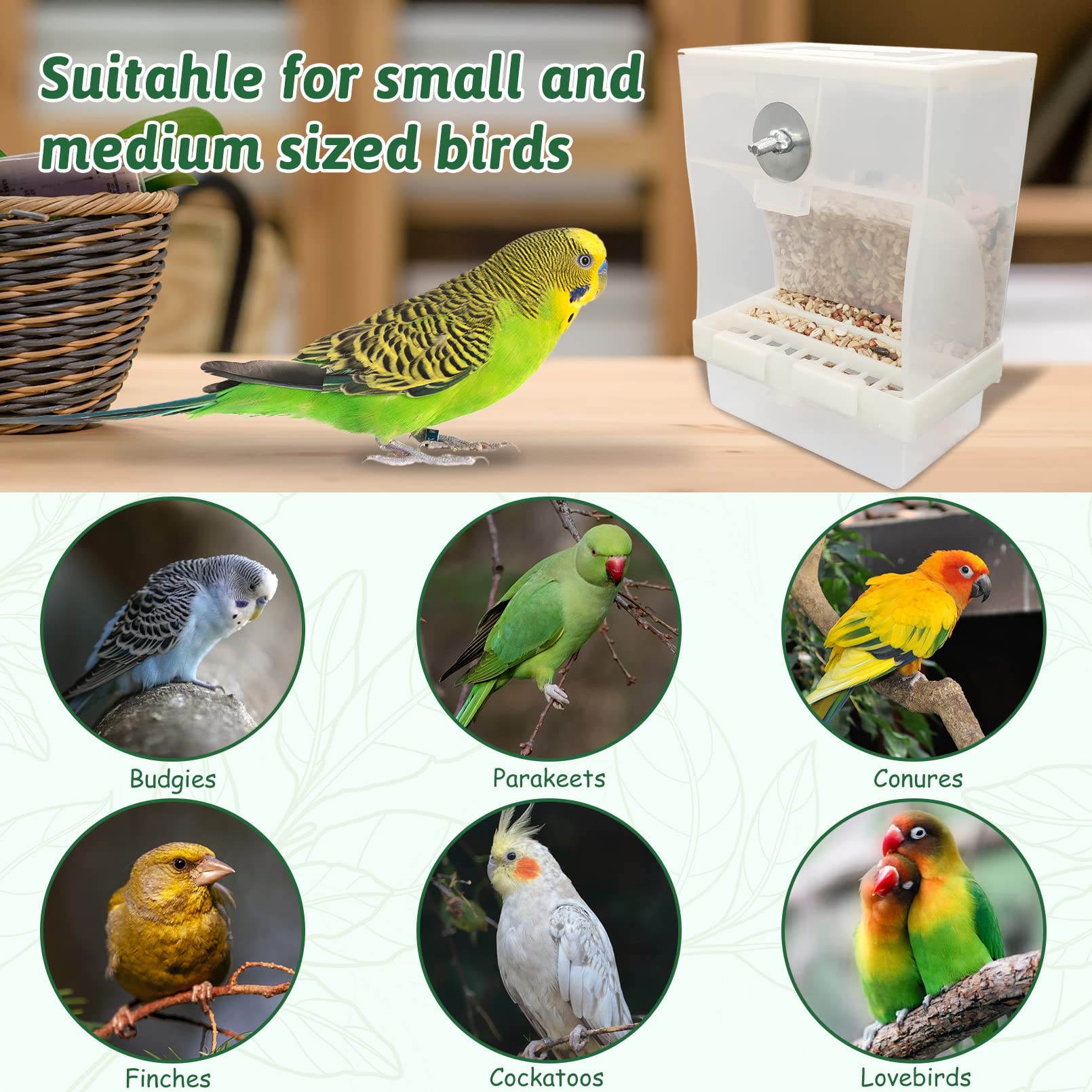 2-Pack No-Mess Bird Feeder Cups – Food & Water Bowls For Cockatiel, Finch, Lovebird, Budgie, Canary Cages – Blue & Clear With Quick-Release Clip