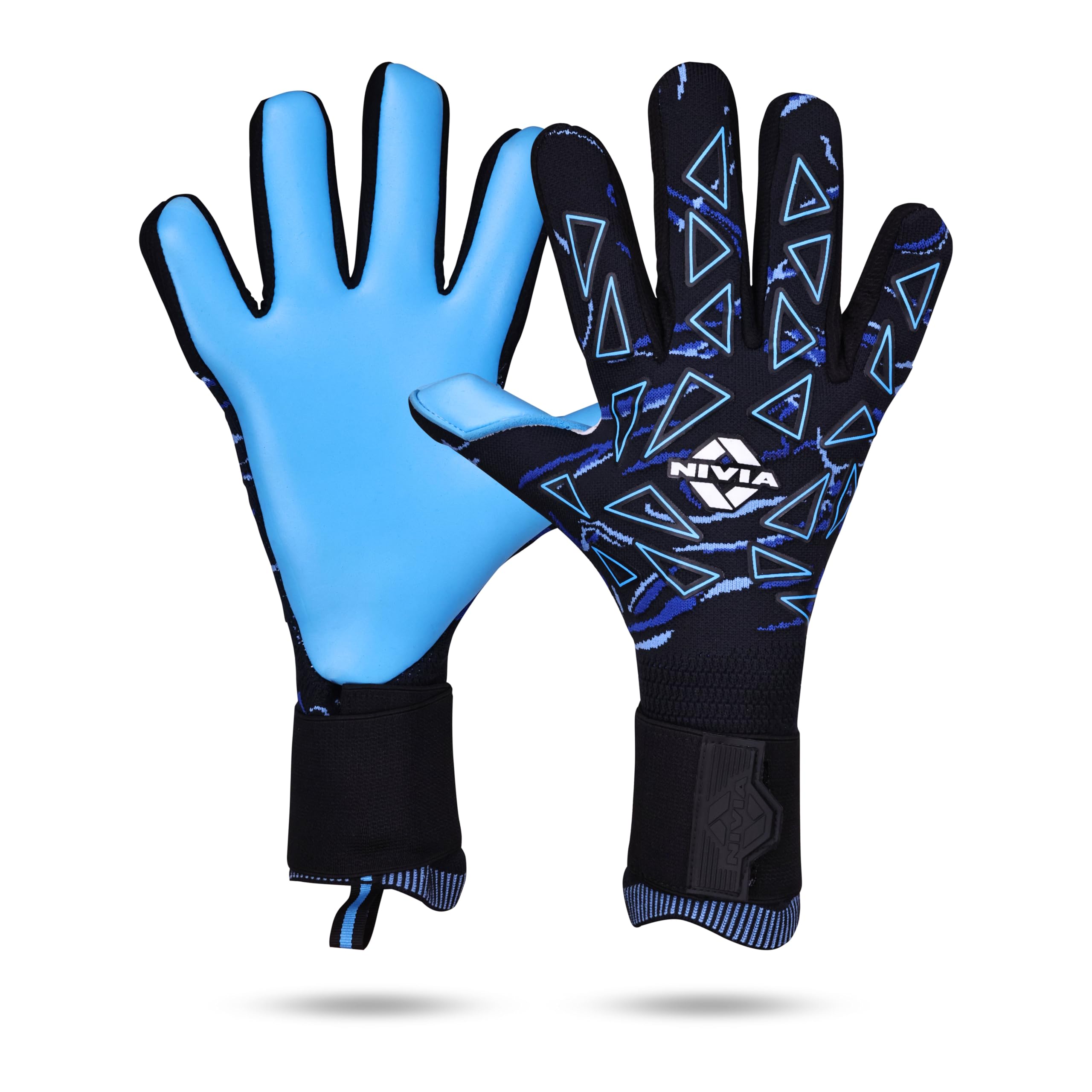 Nivia Nitro Goalkeeper Gloves for Men & Women, 4mm Super Soft Latex Palm, Knitted Backhand, Removable Strap, Wet & Dry Compatible Grip, Professional Gloves for Match & Training Play (Black/Blue, M)-image-44