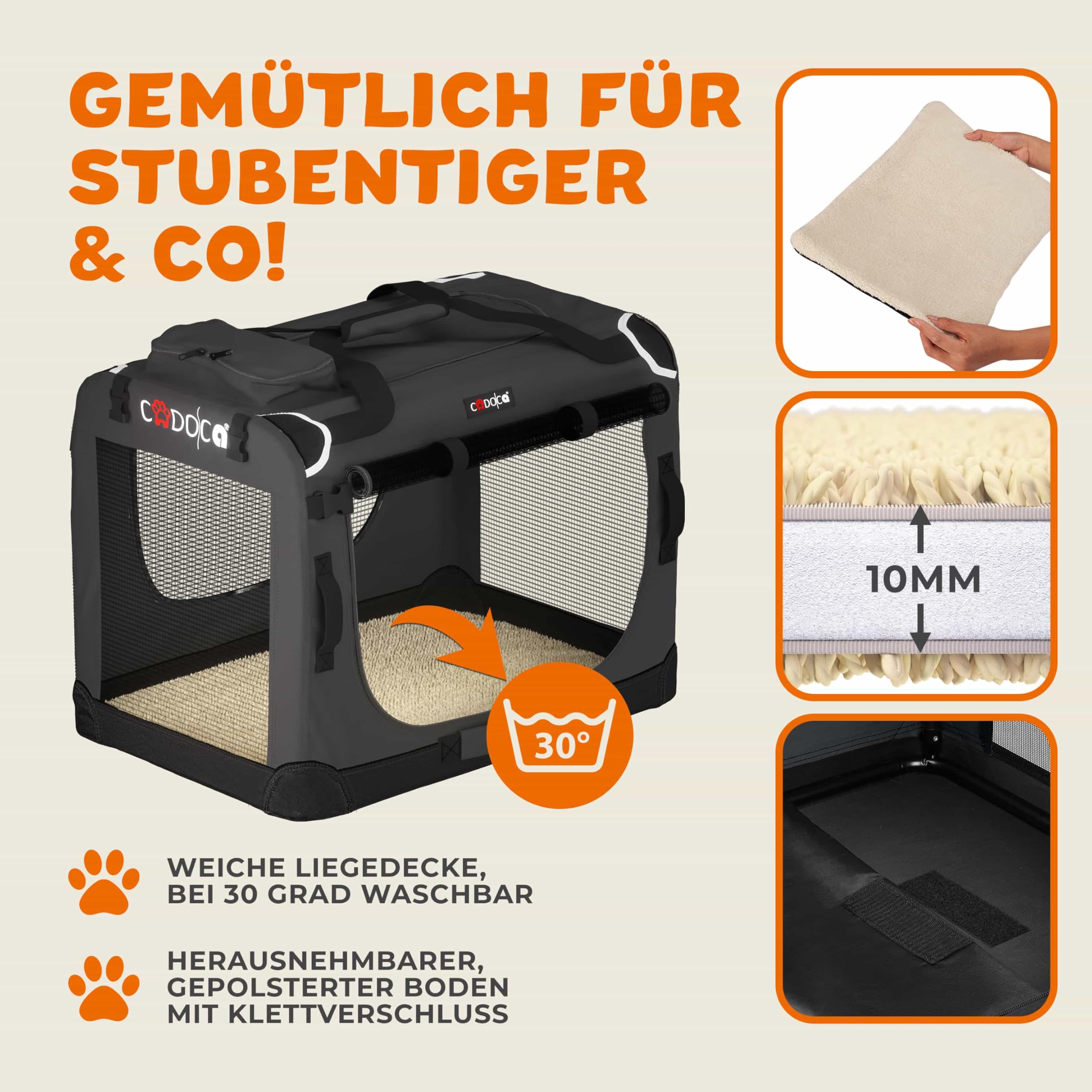 CADOCA® Hundebox faltbar Transportbox XXXL 101x70x70cm robust atmungsaktiv Transporttasche Auto Rückbank Haustiertransportbox Hundetragetasche Anthrazit